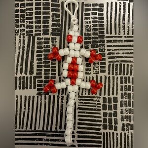 Beaded Lizard Keychain in Red and White